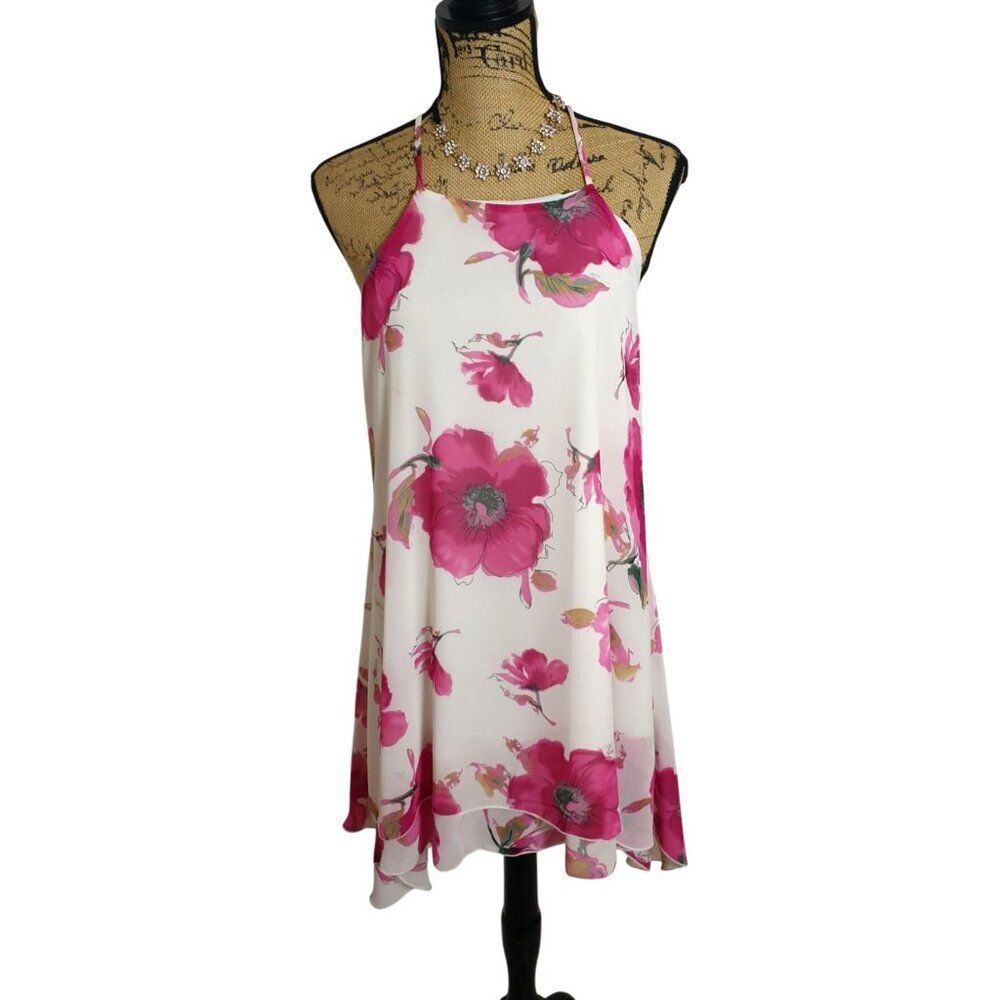 Peach Royal Sleeveless Halter Dress S Lightweight Summer Mini Tropical Coquette